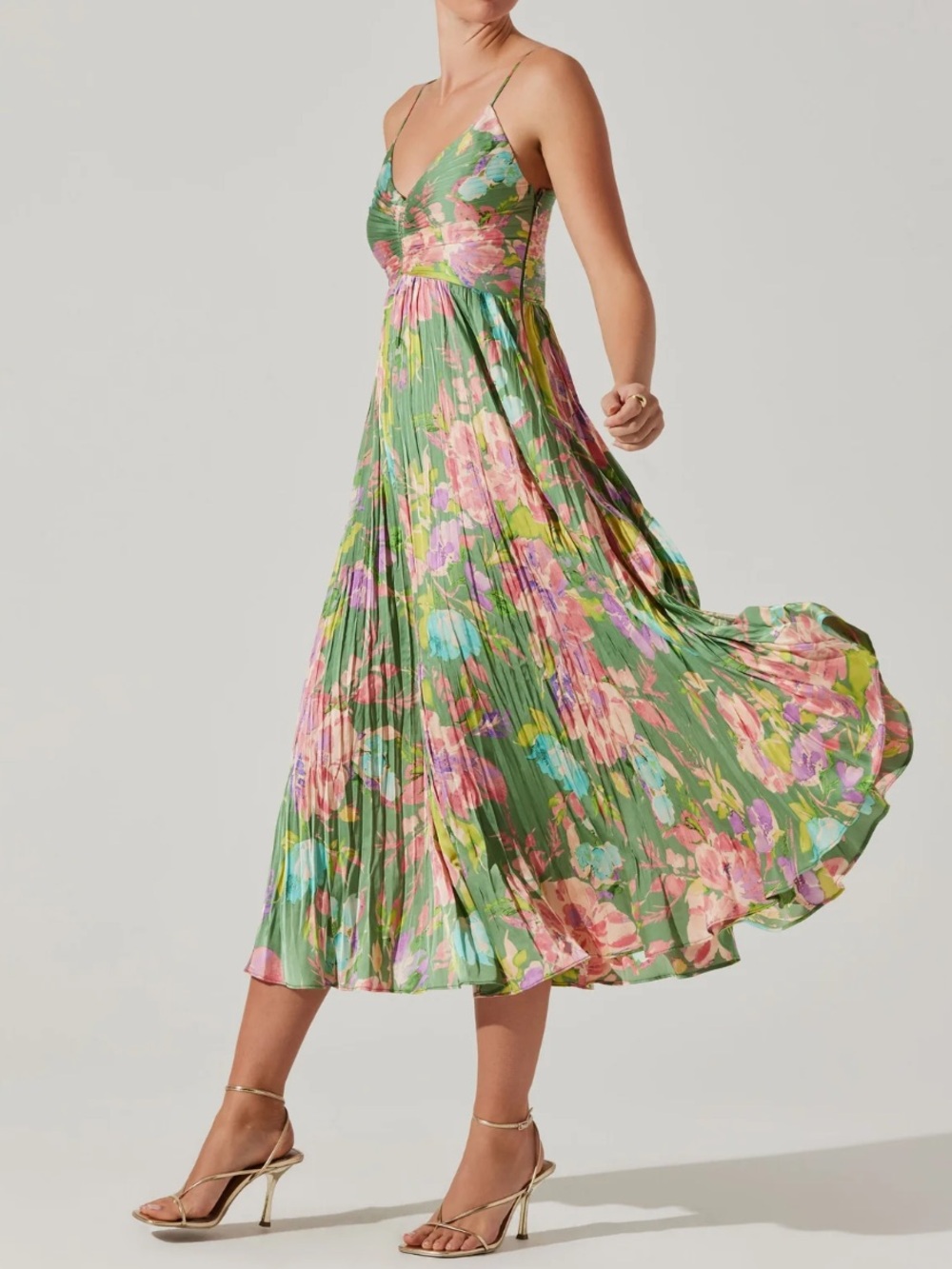 ASTR THE LABEL Maeve Floral Pleated Satin Midi Dress size M